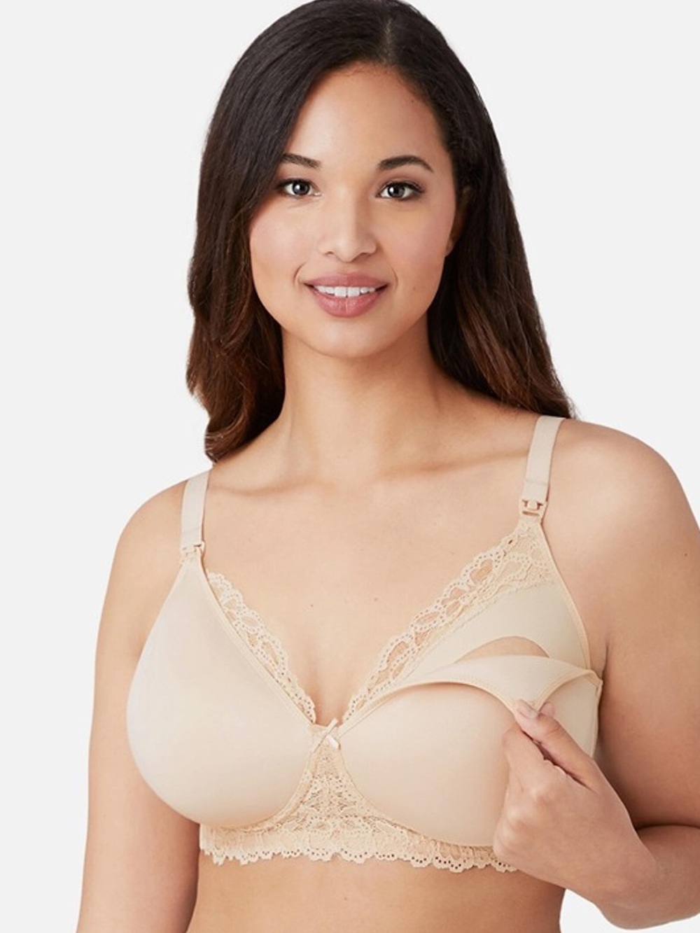 Wacoal Wirefree Nursing Bra Size 34DD Beige / Sand Lace Adjustable Breastfeeding